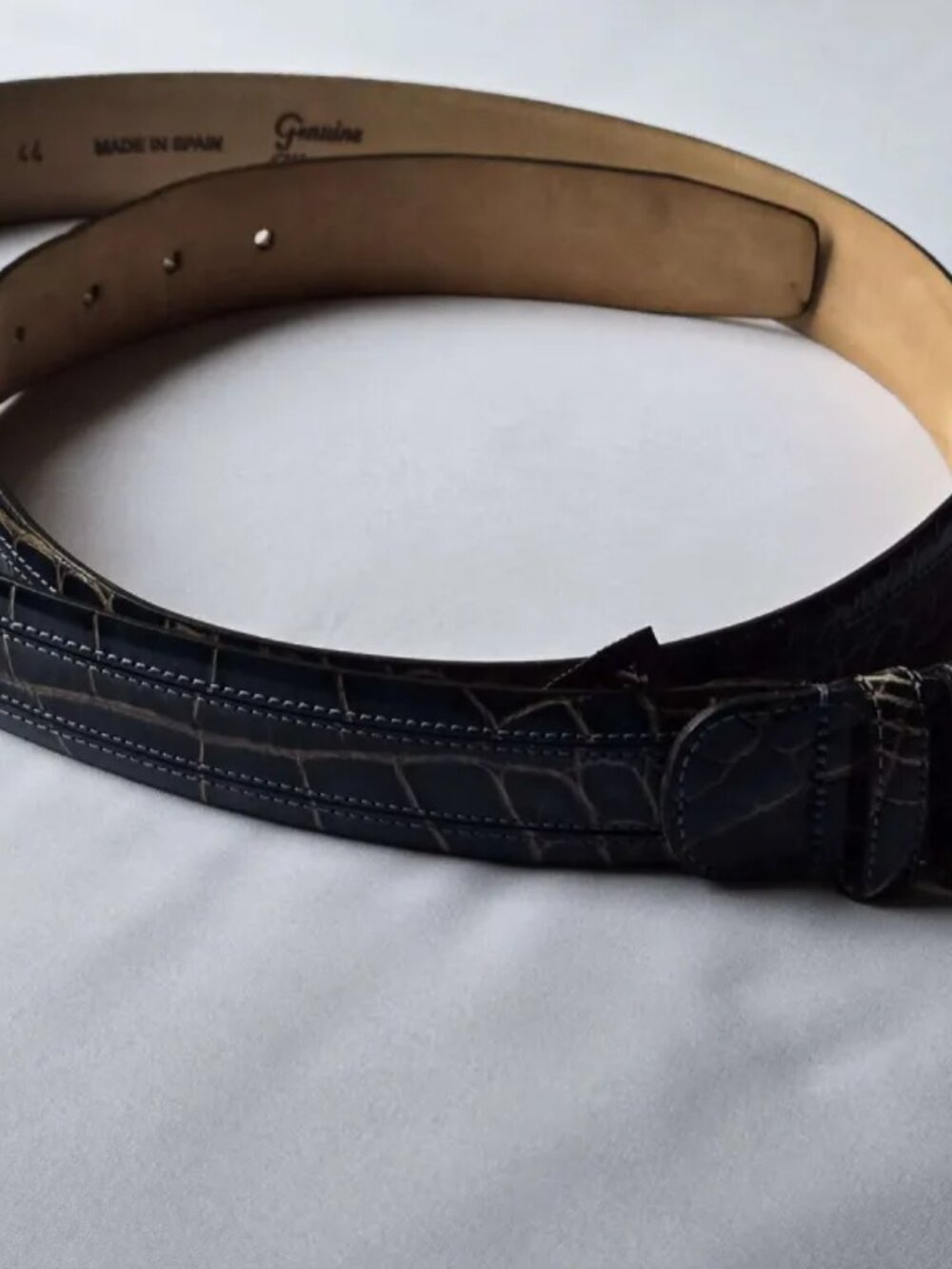 Mezlan Genuine Alligator Belt Dark Blue Silver Buckle